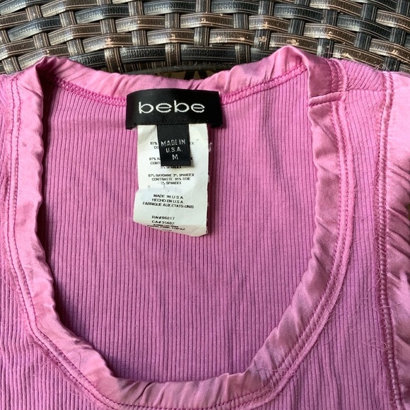 BEBE TANK TOP WITH SILK TRIM, SIZE MEDIUM, RASPBERRY. - Picture 3 of 7